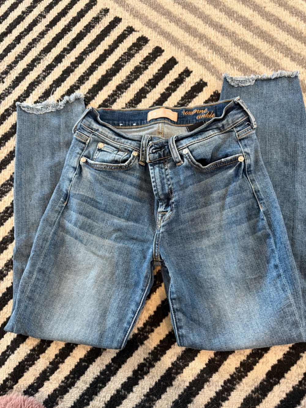 7 For All Mankind Light Blue Frayed Hem Jeans